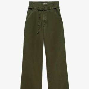 Frame Cinched High Rise Wide Leg in Military Green